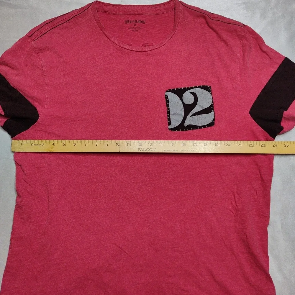 True Religion Men 3XL Red Double Sided Distressed '02 Logo Cotton‎ T-Shirt